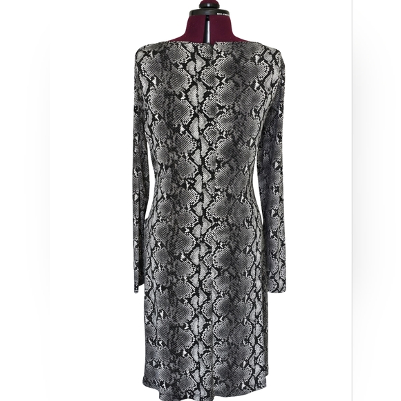 Michael Kors Black and Gray Snake Print Long Sleeve Dress - Picture 3 of 8